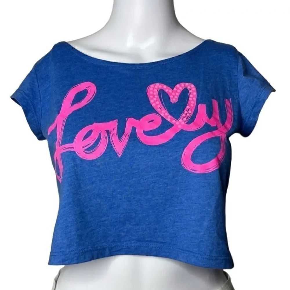 Modern Lux Lovely Open Back Bow Short Sleeve Crop Top Blue & Pink Size XS